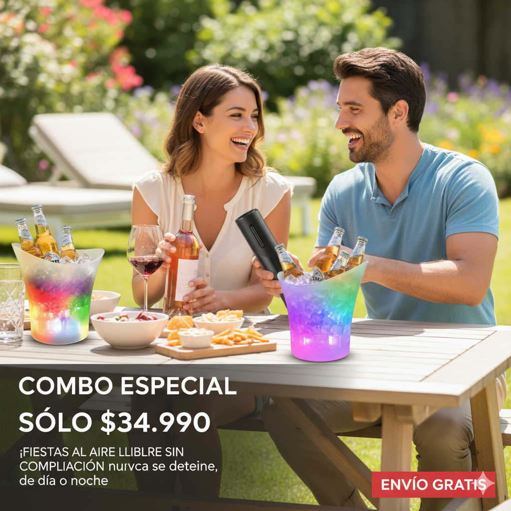 Combo Hielera Parlante Led + Sacacorchos Eléctrico